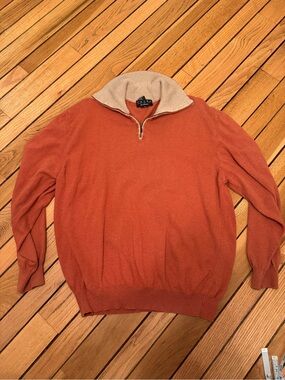 Valda Men's Burnt Orange Half-Zip Sweater with Cream Collar